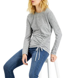 Inc International Concepts Metallic Side-Ruched Knit Top Size M Gray